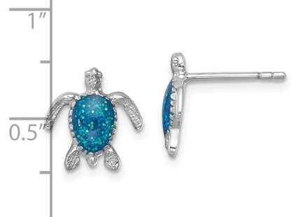 Sterling Silver Rhodium-plated Enameled Polished Turtle Post Earring (Style LE-181)