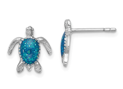 Sterling Silver Rhodium-plated Enameled Polished Turtle Post Earring (Style LE-181)