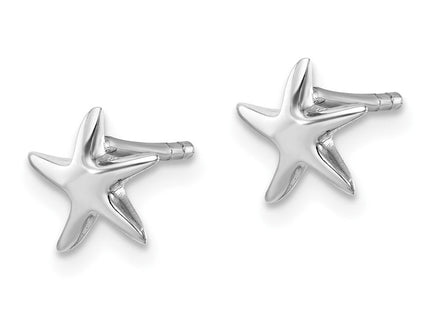 Sterling Silver Rhodium-plated Polished Starfish Post Earring (Style LE-890)