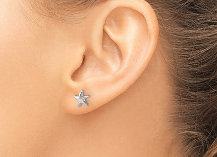 Sterling Silver Rhodium-plated Polished Starfish Post Earring (Style LE-890)