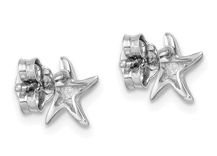 Sterling Silver Rhodium-plated Polished Starfish Post Earring (Style LE-890)