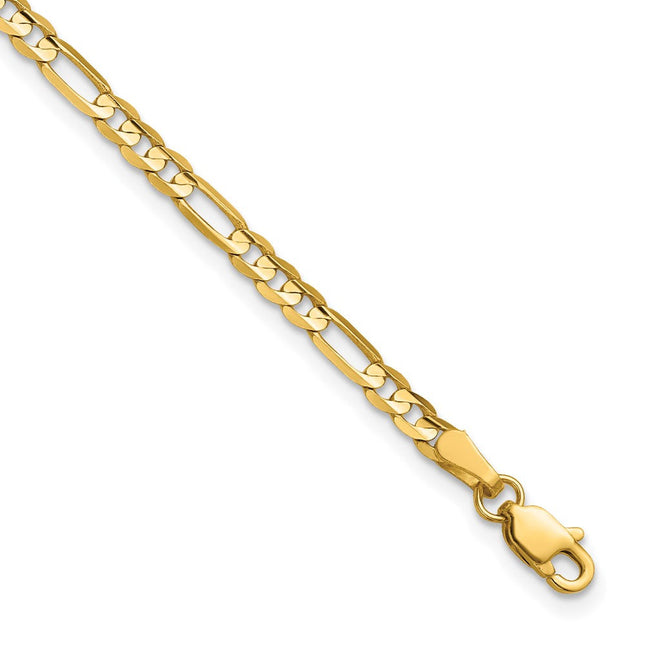 14K Concave Open Figaro with Lobster Clasp Bracelet, 7 x 3mm