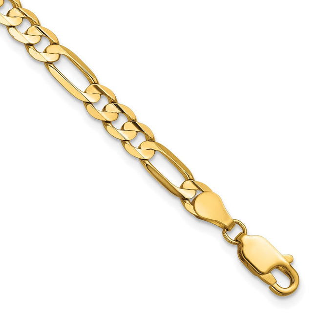 14K Concave Open Figaro with Lobster Clasp Bracelet, 28 x 4.5mm