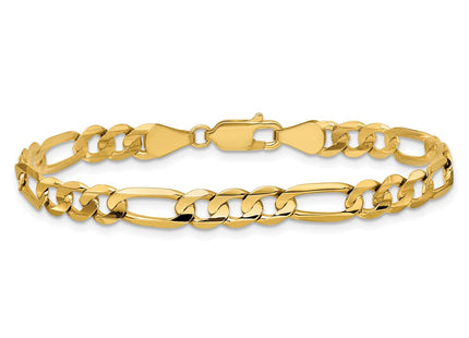 14K Concave Open Figaro with Lobster Clasp Bracelet (Style LFG140-7)