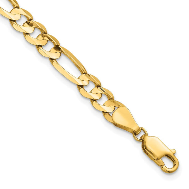 14K Concave Open Figaro with Lobster Clasp Bracelet, 7 x 5.5mm