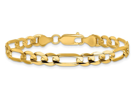 14K Concave Open Figaro with Lobster Clasp Bracelet (Style LFG160-7)