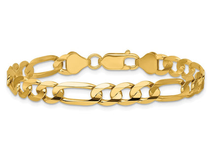 14K Concave Open Figaro with Lobster Clasp Bracelet (Style LFG180-7)