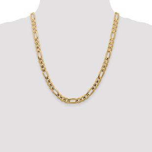 14K Concave Open Figaro with Lobster Clasp Chain (Style LFG200-22)