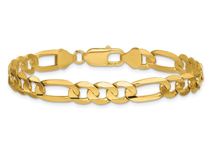 14K Concave Open Figaro with Lobster Clasp Bracelet (Style LFG200-8)