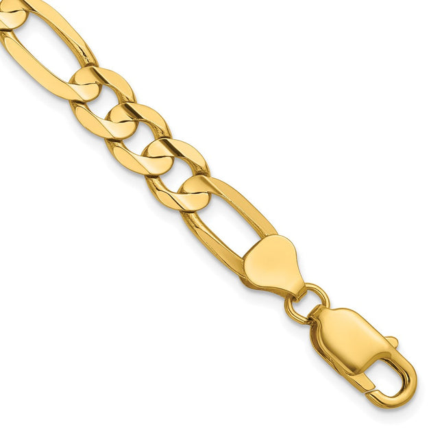 14K Concave Open Figaro with Lobster Clasp Bracelet, 8 x 7.5mm