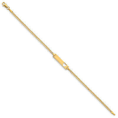 14K Polished Solid Chain/Solid Plate Curb Link Cut-out Heart Plate ID Bracelet