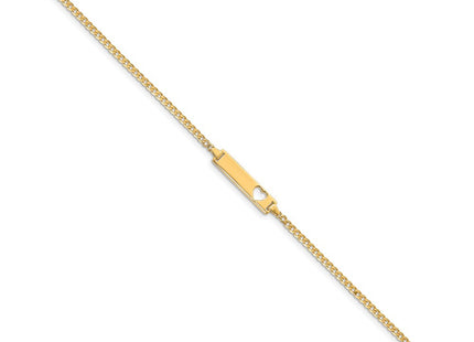 14k Polished Solid Chain/Solid Plate Curb Link Cut-out Heart Plate ID Bracelet (Style LID10-7)