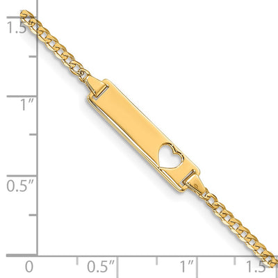 14K Polished Solid Chain/Solid Plate Curb Link Cut-out Heart Plate ID Bracelet