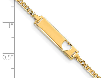 14k Polished Solid Chain/Solid Plate Curb Link Cut-out Heart Plate ID Bracelet (Style LID10-7)