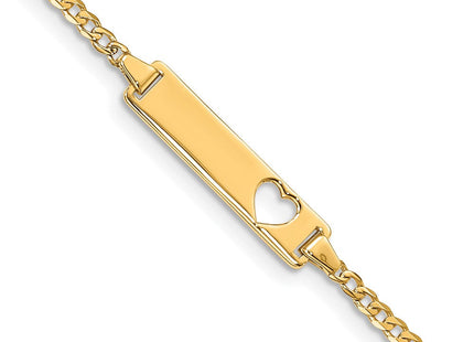 14k Polished Solid Chain/Solid Plate Curb Link Cut-out Heart Plate ID Bracelet (Style LID10-7)