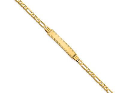 14k Polished Solid Chain/Solid Plate Figaro Link Diamond-cut 32.5x6. Plate ID Bracelet (Style LID100-7)