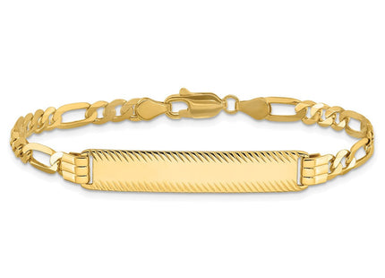 14k Polished Solid Chain/Solid Plate Figaro Link Diamond-cut 32.5x6. Plate ID Bracelet (Style LID100-7)