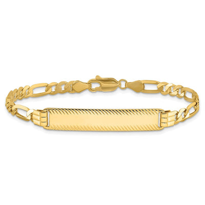 14K Polished Solid Chain/Solid Plate Figaro Link Diamond-cut 32.5x6.5mm Plate ID Bracelet
