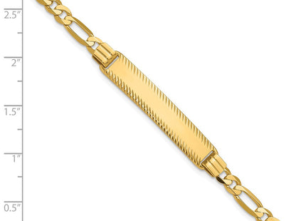 14k Polished Solid Chain/Solid Plate Figaro Link Diamond-cut 32.5x6. Plate ID Bracelet (Style LID100-7)