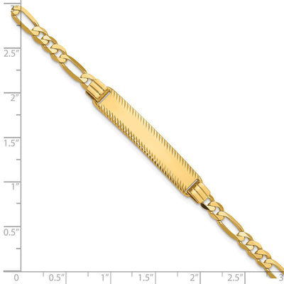 14K Polished Solid Chain/Solid Plate Figaro Link Diamond-cut 32.5x6.5mm Plate ID Bracelet