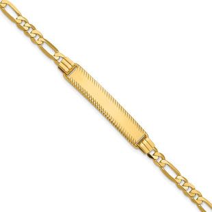 14k Polished Solid Chain/Solid Plate Figaro Link Diamond-cut 32.5x6. Plate ID Bracelet (Style LID100-7)