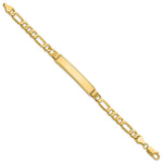 14K Polished Solid Chain/Solid Plate Figaro Link Diamond-cut Plate ID Bracelet, 7 x 7.5mm view