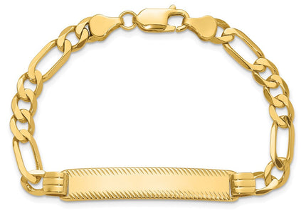 14k Polished Solid Chain/Solid Plate Figaro Link Diamond-cut Plate ID Bracelet (Style LID102-7)