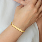 14K Polished Solid Chain/Solid Plate Figaro Link Diamond-cut Plate ID Bracelet, 7 x 7.5mm view