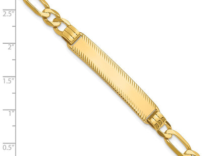 14k Polished Solid Chain/Solid Plate Figaro Link Diamond-cut Plate ID Bracelet (Style LID102-7)
