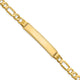 14K Polished Solid Chain/Solid Plate Figaro Link Diamond-cut Plate ID Bracelet, 7 x 5mm