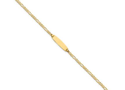 14k Polished Solid Chain/Solid Plate Figaro Link 19.5x5. Plate ID Bracelet (Style LID104-7)