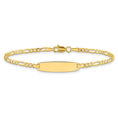 14K Polished Solid Chain/Solid Plate Figaro Link 19.5x5.5mm Plate ID Bracelet