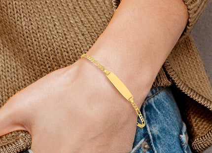 14k Polished Solid Chain/Solid Plate Figaro Link 19.5x5. Plate ID Bracelet (Style LID104-7)