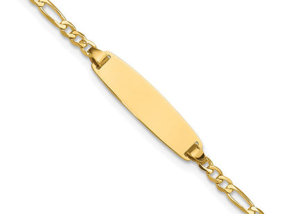14k Polished Solid Chain/Solid Plate Figaro Link 19.5x5. Plate ID Bracelet (Style LID104-7)