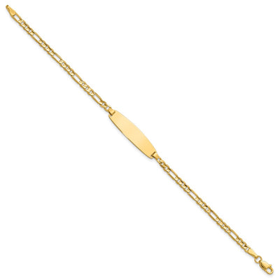 14K Polished Solid Chain/Solid Plate Figaro Link 25.5x7.3mm Plate ID Bracelet