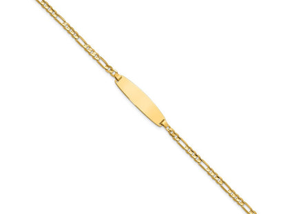 14k Polished Solid Chain/Solid Plate Figaro Link 25.5x7. Plate ID Bracelet (Style LID106-7)