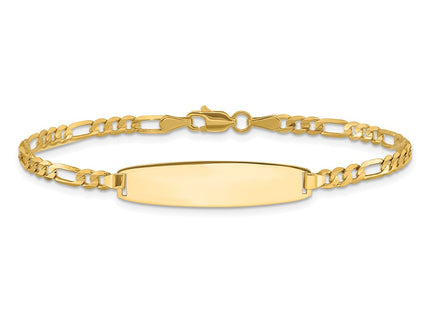 14k Polished Solid Chain/Solid Plate Figaro Link 25.5x7. Plate ID Bracelet (Style LID106-7)