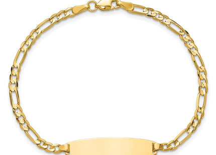 14k Polished Solid Chain/Solid Plate Figaro Link 25.5x7. Plate ID Bracelet (Style LID106-7)