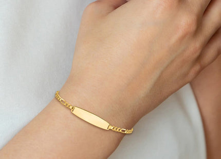 14k Polished Solid Chain/Solid Plate Figaro Link 25.5x7. Plate ID Bracelet (Style LID106-7)