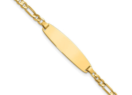 14k Polished Solid Chain/Solid Plate Figaro Link 25.5x7. Plate ID Bracelet (Style LID106-7)