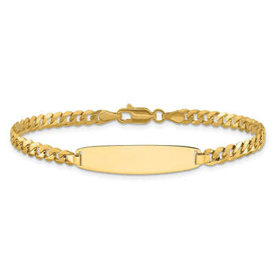 14K Polished Solid Chain/Solid Plate Flat Curb Link Rounded 32.5x7.4mm Plate ID Bracelet