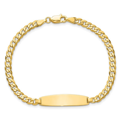 14K Polished Solid Chain/Solid Plate Flat Curb Link Rounded 32.5x7.4mm Plate ID Bracelet