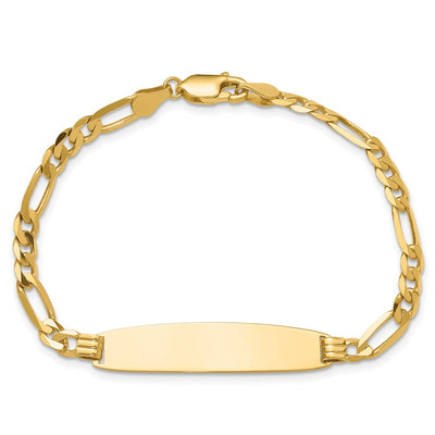14K Polished Solid Chain/Solid Plate Figaro Link Rounded 33x8.4mm Plate ID Bracelet