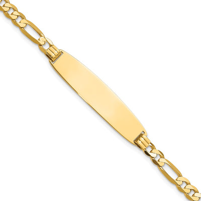 14K Polished Solid Chain/Solid Plate Figaro Link Rounded 33x8.4mm Plate ID Bracelet