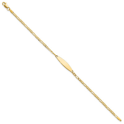 14K Polished Solid Chain/Solid Plate Figaro Link 24.6x5.5mm Plate ID Bracelet