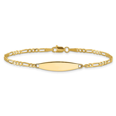 14K Polished Solid Chain/Solid Plate Figaro Link 24.6x5.5mm Plate ID Bracelet