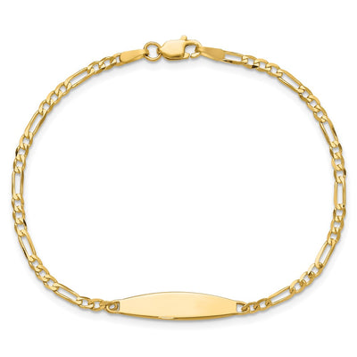 14K Polished Solid Chain/Solid Plate Figaro Link 24.6x5.5mm Plate ID Bracelet