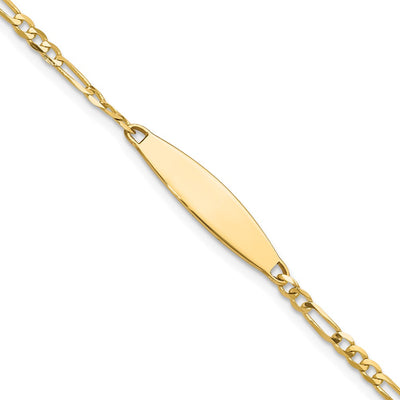 14K Polished Solid Chain/Solid Plate Figaro Link 24.6x5.5mm Plate ID Bracelet