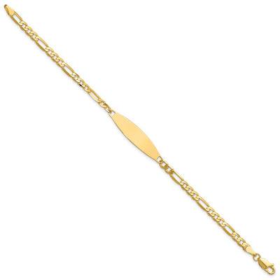 14K Polished Solid Chain/Solid Plate Figaro Link 29x7.5mm Plate ID Bracelet