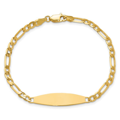14K Polished Solid Chain/Solid Plate Figaro Link 29x7.5mm Plate ID Bracelet